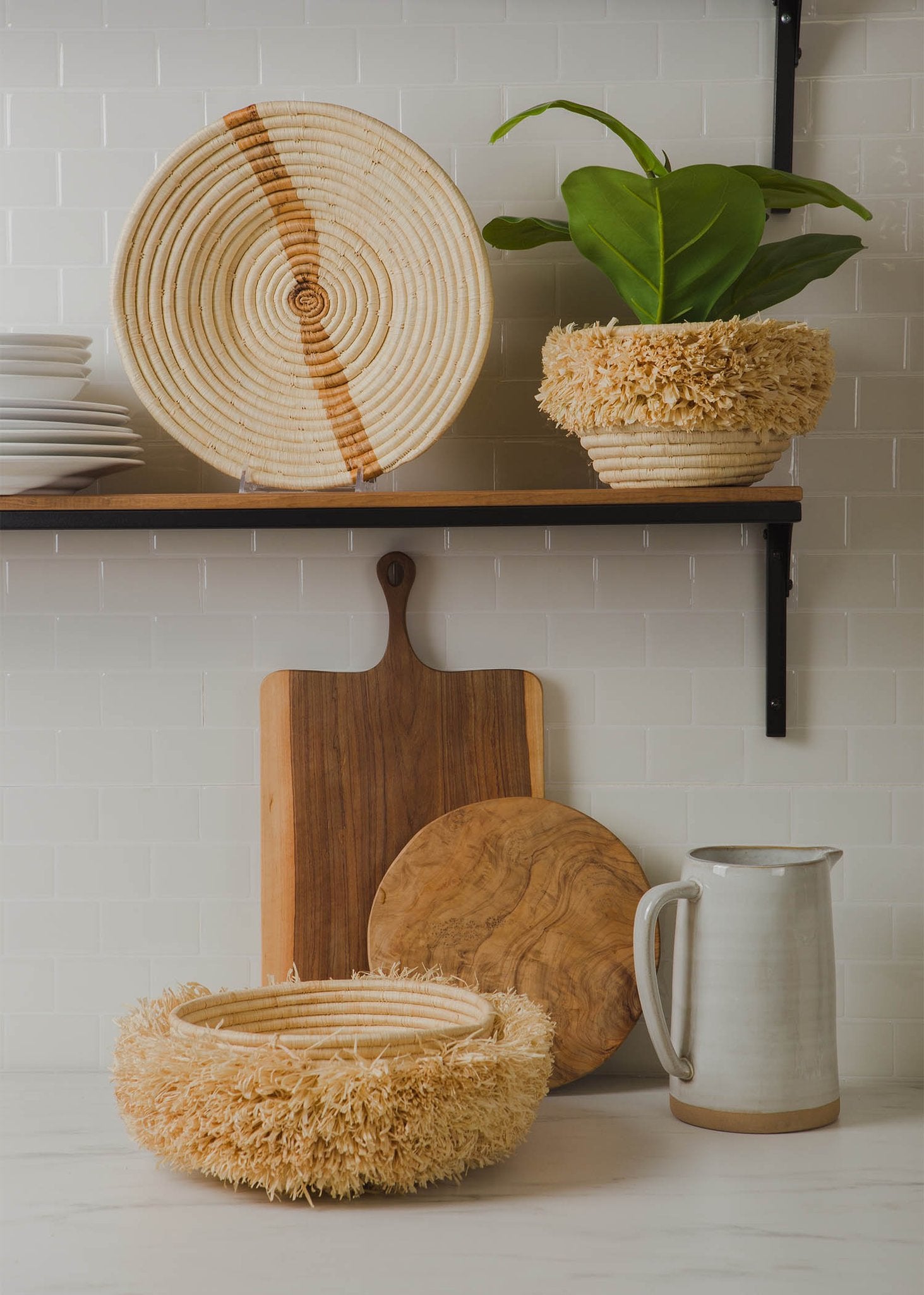 12" Large Banana Bark Striped Round Basket - Image 5