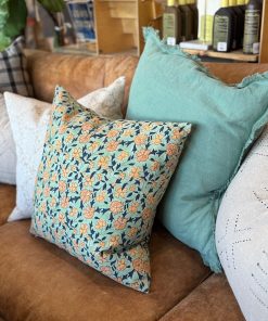 18" x 18" Noor Sage Block Printed Linen Pillow