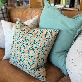 18" x 18" Noor Sage Block Printed Linen Pillow