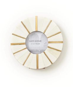 3" x 3" Mukhendu Round Picture Frame - Carved Bone, Brass Accents