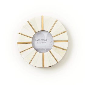 3" x 3" Mukhendu Round Picture Frame - Carved Bone, Brass Accents