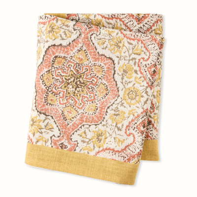 Peter Dunham + Hudson Grace Gold and Orange Deeg Printed Tablecloth