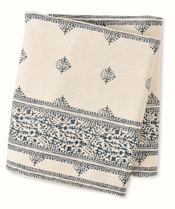 Peter Dunham + Hudson Grace Indigo Blue Fez Stripe Natural Printed Tablecloth