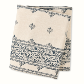 Peter Dunham + Hudson Grace Indigo Blue Fez Stripe Natural Printed Tablecloth