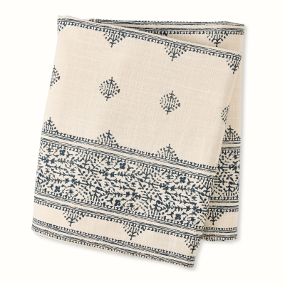 Peter Dunham + Hudson Grace Indigo Blue Fez Stripe Natural Printed Tablecloth