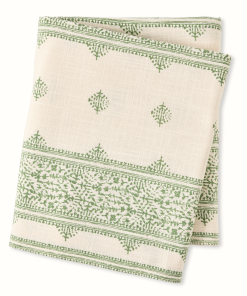 Peter Dunham + Hudson Grace Olive Green Fez Stripe Natural Printed Tablecloth