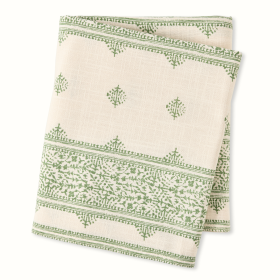 Peter Dunham + Hudson Grace Olive Green Fez Stripe Natural Printed Tablecloth
