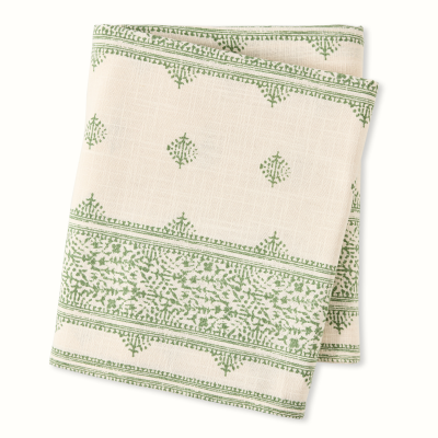 Peter Dunham + Hudson Grace Olive Green Fez Stripe Natural Printed Tablecloth