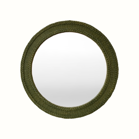 Green Round Wicker Mirror