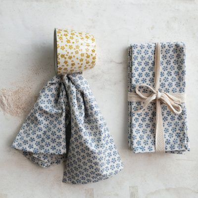 Square Cotton and Linen Napkins Block Print - Set of 4