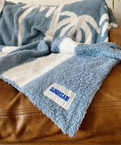 Dancing Palms Plush Throw - Chambray Blue