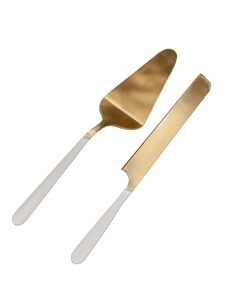 Cake Serving Set Gold w/ White Resin Handles