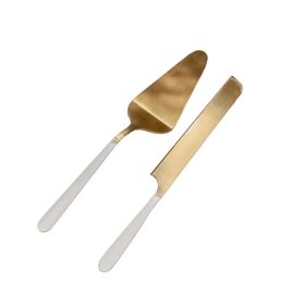 Cake Serving Set Gold w/ White Resin Handles