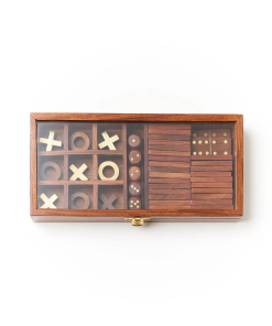 3-in-1 Game Set Dice, Dominoes, Tic Tac Toe - Handcrafted Wood