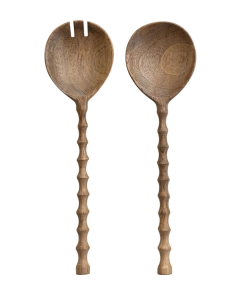 Mango Wood Salad Servers w/Carved Handles S/2