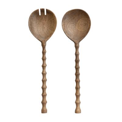 Mango Wood Salad Servers w/Carved Handles S/2