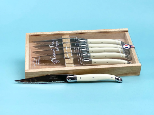 Laguiole Ivory Knives In Wooden Box Set of 6
