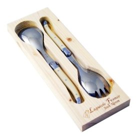 Laguiole Ivory Salad Set in Open Wood Box
