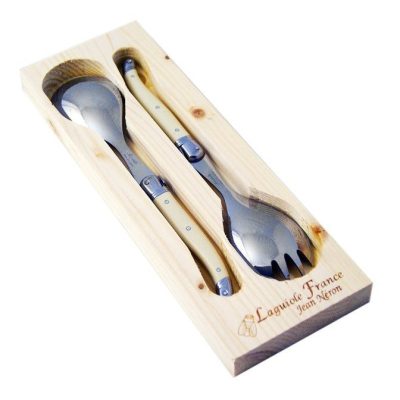 Laguiole Ivory Salad Set in Open Wood Box