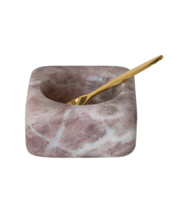 Pink Marble Bowl with Brass Spoon