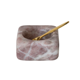 Pink Marble Bowl with Brass Spoon