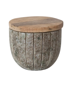 Carved Marble Container with Mango Wood Lid