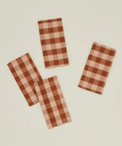 Essential Gingham Dinner Napkins - Blush / Terracotta Set of 4