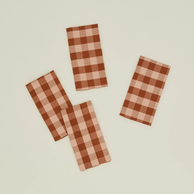 Essential Gingham Dinner Napkins - Blush / Terracotta Set of 4