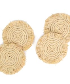 Fringed Natural Drink Coasters, Set of 4