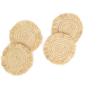 Fringed Natural Drink Coasters, Set of 4