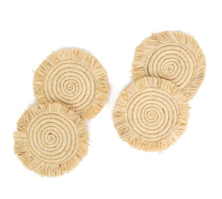 Fringed Natural Drink Coasters, Set of 4