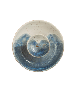 Blue Stoneware Chip and Dip Hand Painted