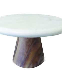 Small White Marble and Wood Cake Platter