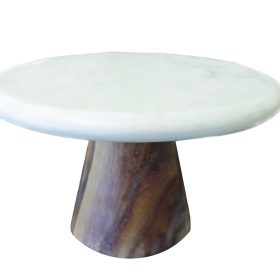 Small White Marble and Wood Cake Platter