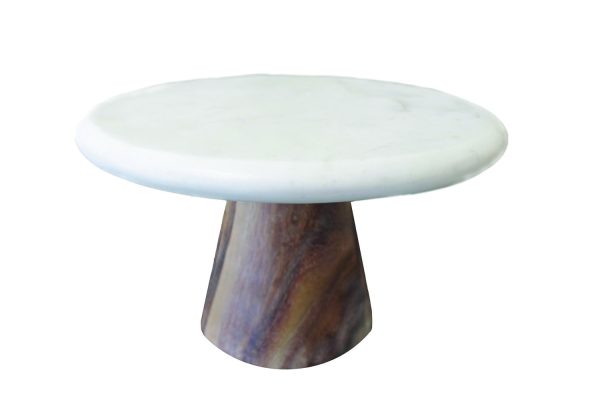 Small White Marble and Wood Cake Platter